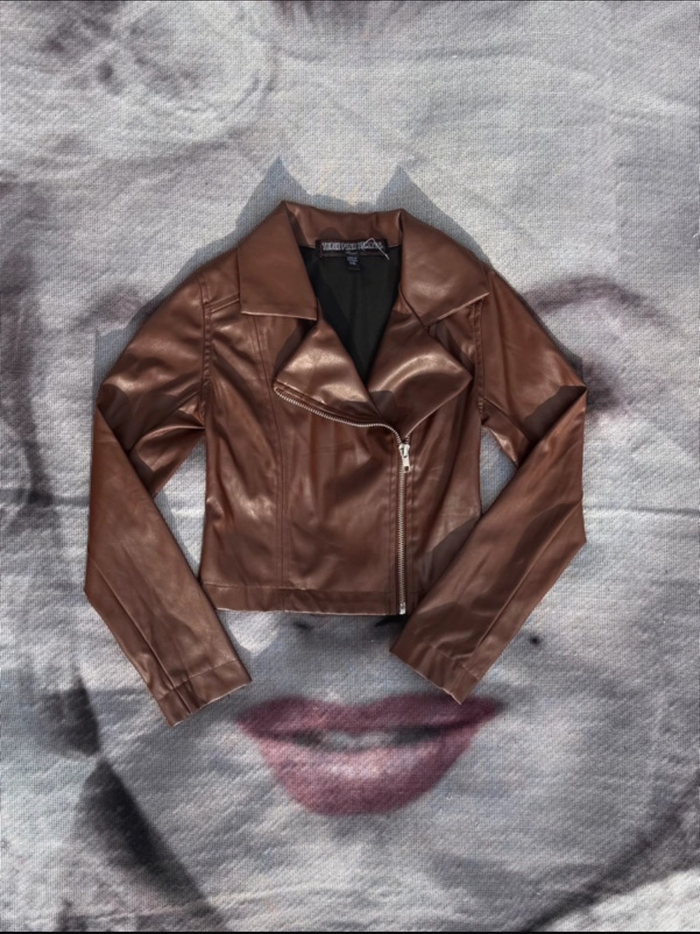 Girls' Brown Faux Leather Asymmetrical Zip Jacket